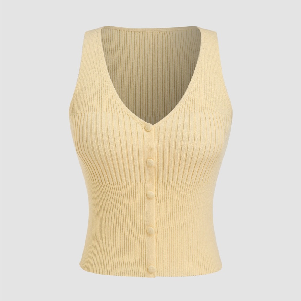 KNIT V-NECK TANK TOP (butter yellow / medium)